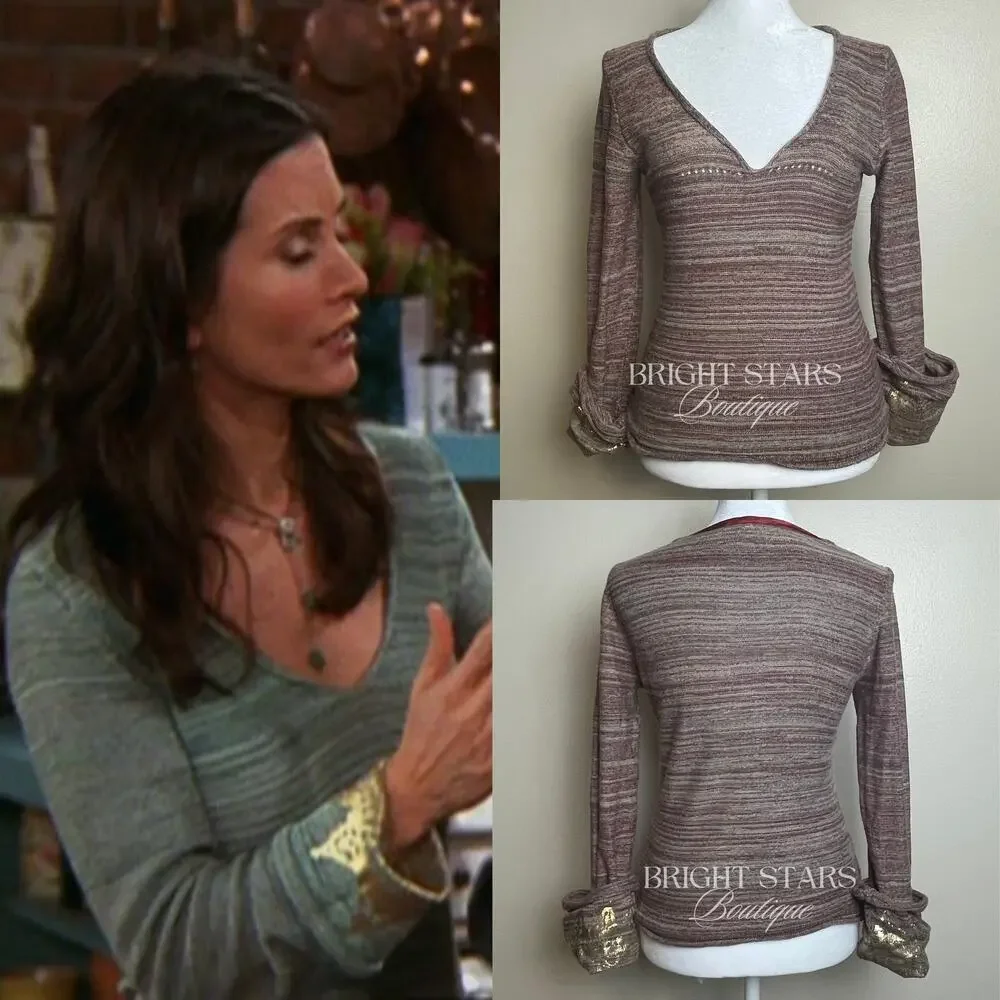 Brown Sweater Long Sleeve Gold Foiled Fold Back Cuffs ALT ASO Monica Lorelai